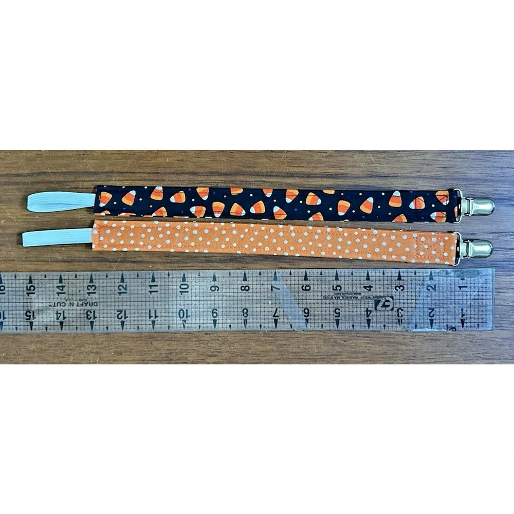 2 Handmade Baby Bib Gift Set Bib & Pacifier Clip Candy Corn Polka Dot
